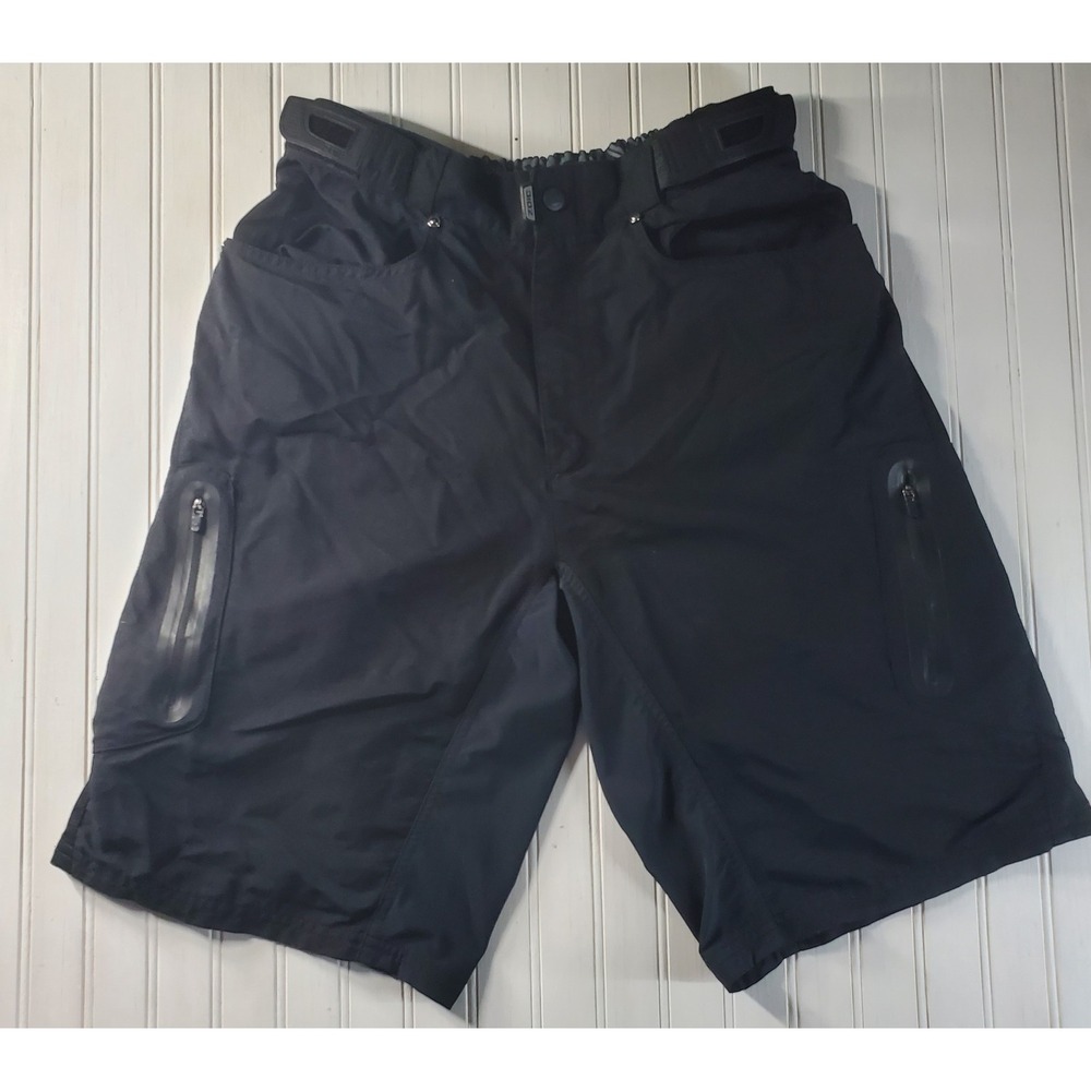 ZOIC Ether Men's Cycling Shorts Black Mountain Bike M Medium Zip Pockets Belted